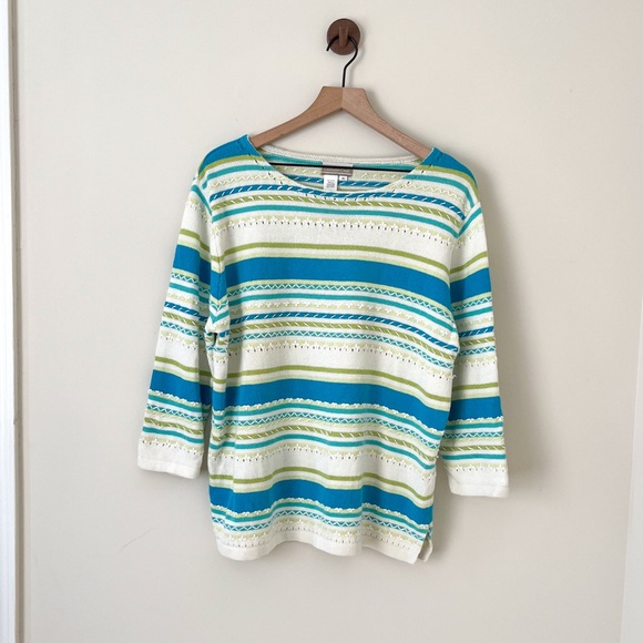 COLDWATER CREEK Embroidered Striped Textured Pullover Sweater Cotton Women’s XL - Picture 1 of 7